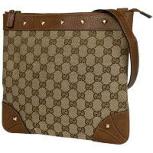 Gucci GG Studded Shoulder Bag Brown Canvas